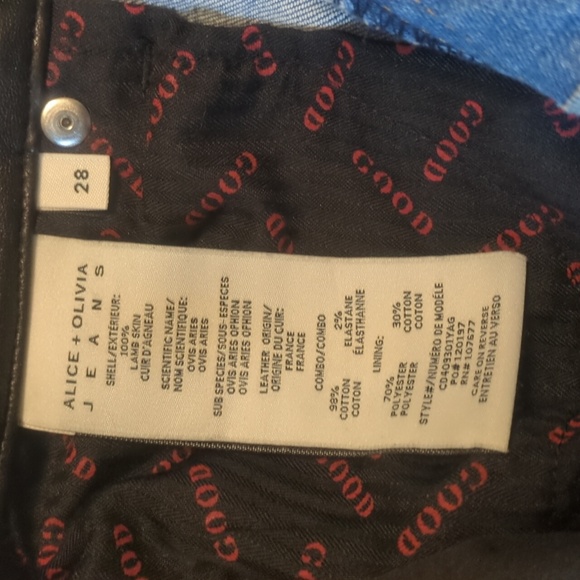 Alice and Olivia, denim and lamb leather mini skirt, size 28 - Picture 7 of 9